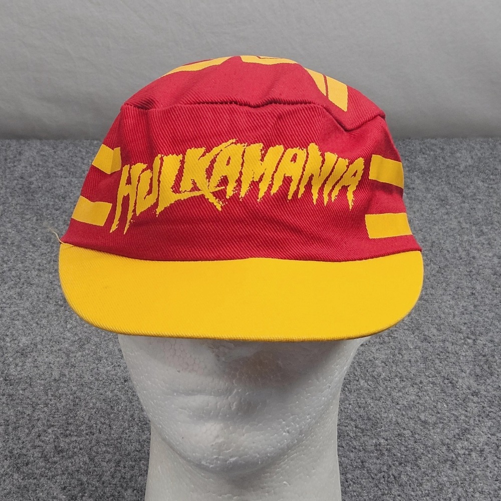 Vintage WWF Hulkamania Hat Wrestling Snapback Cap Adjustable Red Yellow Logo 90s